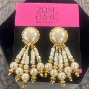 Vintage Gold & Pearl Chandelier Bridal Earrings-NWT